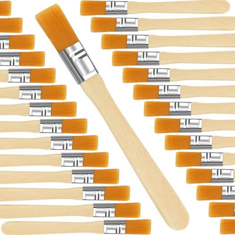 Ensemble de 30 pinceaux plats, petits pinceaux, manches en bois, pour la peinture murale, le nettoyage, le dépoussiérage, l'application de peinture acrylique, de colorants et de vernis. (1/5)