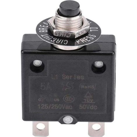 Disjoncteur 5A 8A 10A 15A 18A 20A 30A Interrupteur thermique de réinitialisation en option, 125-250V AC 50V DC Disjoncteur à bouton-poussoir de protection contre les surcharges de courant(5 am (1/4)