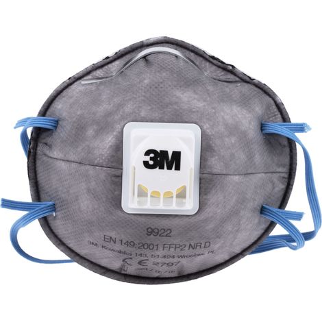 Masque coque 3M FFP2, avec soupape série 9900 Spécifique odeur gênante, avec clip nasal réglable ( Prix pour Boîte de 10 )
