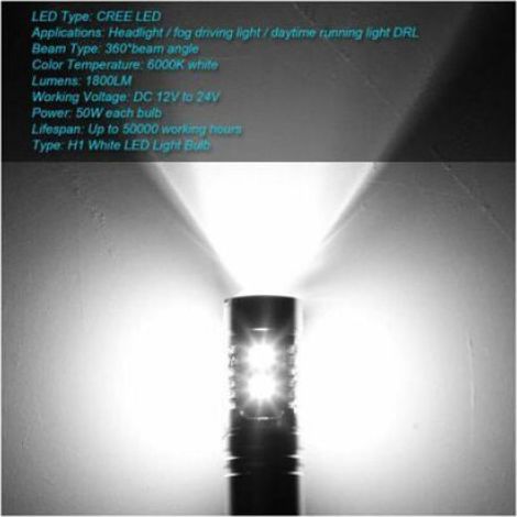 Ampoule H1 - LED 100 W - 6000 K - Pour Feux De Route Et De Croisement - 2 Pièces (1/4)