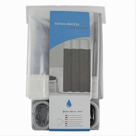 Cleafe - Tenda Da Doccia Vasca Bagno Peva Con 12 Ganci 180x200cm Trasparente Grigio 69493 - (1/4)