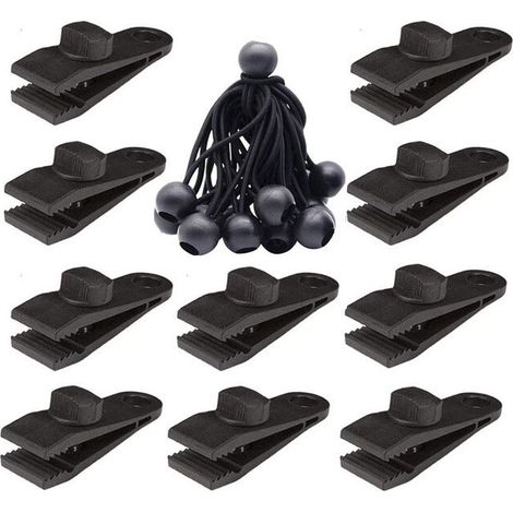 Lot de 10 pinces pour bâche, tendeurs élastiques pour tentes, bâches et auvents (1/5)