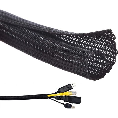 Organisateur de câbles, chaussette de protection de 3 mètres (13 mm) pour ranger et démêler les câbles à la maison, pour TV, ordinateur, home cinéma ou voiture (noir). (1/5)