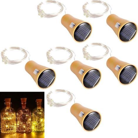 Pack of 6 Solar LED Bottle Cap String Lights 1m 10 LEDs Copper Wire Decorative Light for DIY Bottle/Bar/Guinguette/Bedroom/Wedding/Christmas/Party - Warm White (1/5)