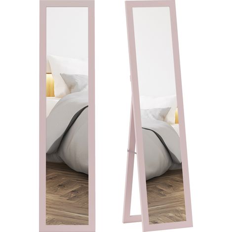 HOMCOM espejo de pie cuerpo entero ovalado 157x37 cm, con soporte, independiente, montaje pared y apoyado, para salón, entrada, rosa claro