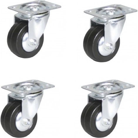 Lot de 4 roulettes pivotantes caoutchouc noir 65 mm - 120 Kg (1/2)