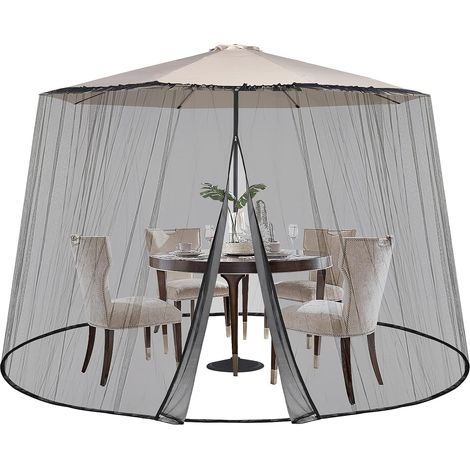 Moustiquaire Réglable pour Parasol de 250-300cm Terrasse, Moustiquaire 2 Portes à Fermeture éclair, Moustiquaire pour Parasol, 2,5 m de Haut, Noir (1/5)