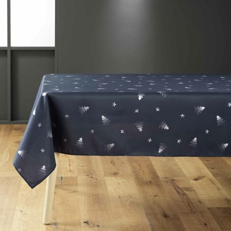 Nappe rectangle 150 x 300 cm polyester imprime metallise sapin Marine/argent (1/3)