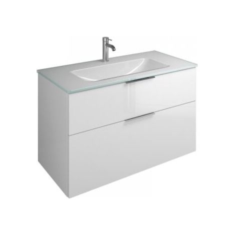 Burgbad Eqio Glas-Waschtisch mit Unterschrank, 2 Auszüge und Stangengriff Marone Dekor Trüffel/Alpinweiss 102 cm