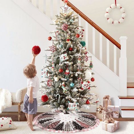 1 Jupe de sapin à carreaux Buffalo rose, 122cm, polyester double épaisseur, pour intérieur et extérieur (1/5)