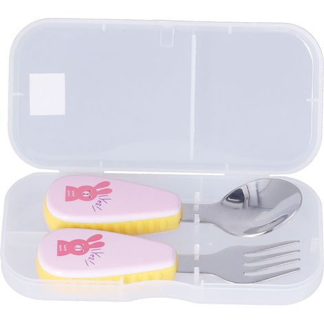 2-teiliges Kinder-Besteckset mit rutschfester Isolierung, Löffel und Gabel in Rosa, Edelstahl 304, für die Küche (1/5)