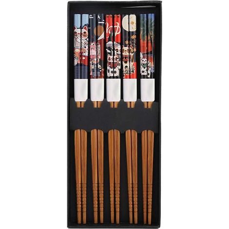 Baguettes En Bambou - 5 Paires - Support Chat - Pour Sushi Riz Nouilles - Réutilisables - Lavables Au Lave-Vaisselle (1/5)