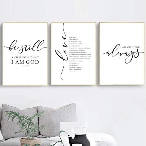 Tableau Christian Bible Verset Citation Noir Blanc,Affiche Toile Tableau Decoration Murale Salon,pour Chambre Cuisine Bureau, Deco Maison, sans Cadre (Frameless,3X30X40CM) (1/4)