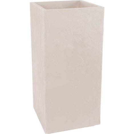 Bac a fleurs Carré Haut 40 cm - EDA - Volcania - 31 L - Intérieur/Extérieur - 39,5 x 39,5 x H. 80 cm - Beige Calcaire (1/2)