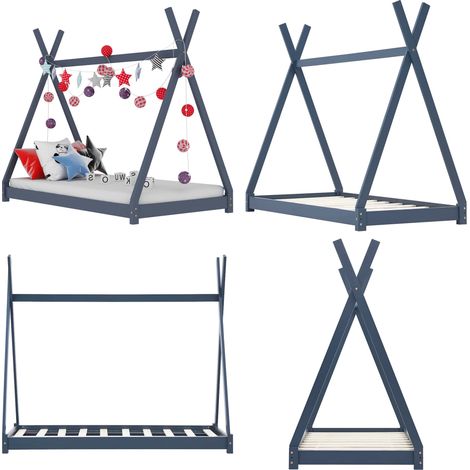 Kinder-Bettgestell Grau Massivholz Kiefer 90 x 200 cm - Kinderbett - Holzbett - Kiefernholzbett - Jugendzimmer - Betten Für Kinder - Home & Living (1/5)