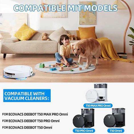 1 Farbset: siehe Foto. Material: Kunststoff. Kompatibel mit dem Ecovacs DEEBOT T50 MAX PRO Staubsauger.