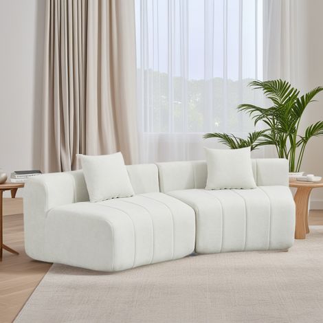 Canapé modulable blanc incurvé en chenille, module semi-circulaire avec 2 coussins, design symétrique, assise style touches de piano, sans montage (1/5)