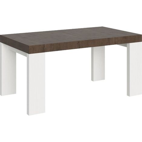 Table rectangulaire extensible bois noyer et blanc 160 à 420cm Ribo-Pied et support sur roulettes (1/5)