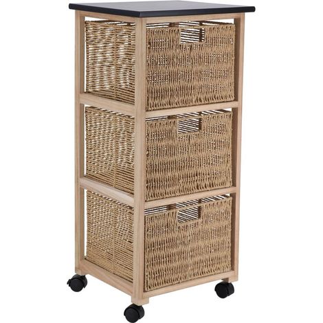 Mueble cuadrado con ruedas 3 cajones papel gm estructura paulownia mdf chopo - natural - Tendance (1/4)
