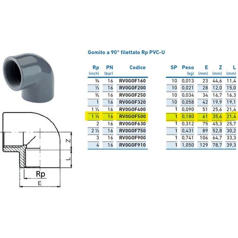 Gomito a 90° filettato Rp PVC-U 1"1/2 INPFGO250000 - - IRRITEC - -