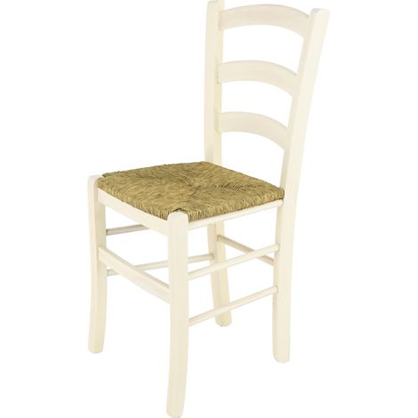 Tommychairs - Sedia modello Venice per cucina bar e sala da pranzo, robusta struttura in legno di faggio verniciata in anilina bianca e seduta in paglia (1/5)