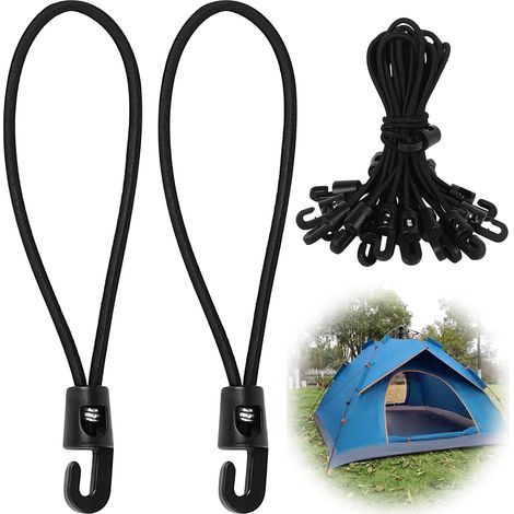 20 schwarze, 15 cm lange Gummiseile mit Haken, für Poolabdeckungen, Netze und Camping (1/5)