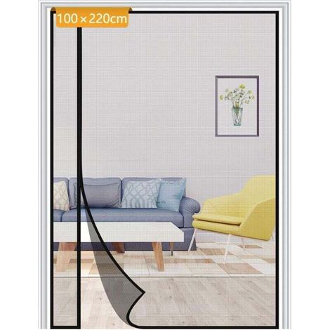 Porte Moustiquaire Aimantée Réversible 100x220cm Ouverture Gauche Droite Maille Fine Anti Insectes Noir (1/4)