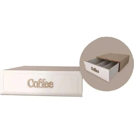 TrAdE Shop Traesio - Cassetto Organizer Porta Capsule Cialde Scritta Coffee Legno Naturale Con Divisori 748495 -