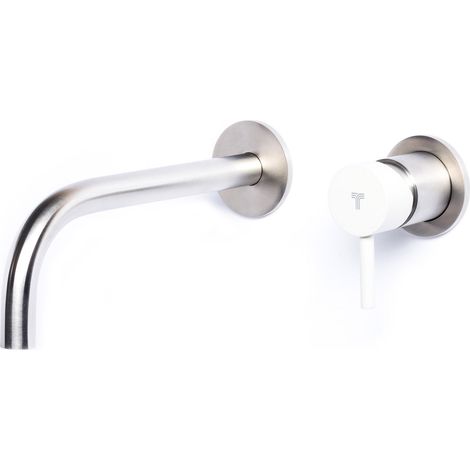Rubinetto Miscelatore Monocomando Lavabo da Parete in Acciaio Inox Maniglia Perla (1/2)