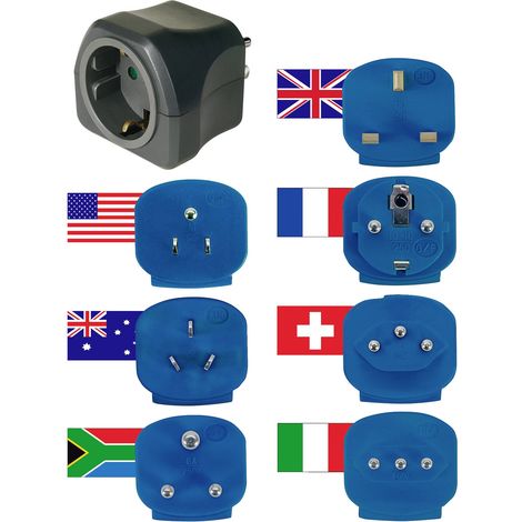 Brennenstuhl – Adaptateur de voyage 7 prises – Pour 150 pays – Prise avec protection renforcée – Charge max 10A/250V – Sac en tissu inclus