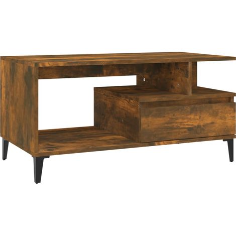 Tavolino da caffè con cassetto e ripiano design rustico 90 x 49 x 45 cm marrone legno ingegnerizzato e metallo DEC038513