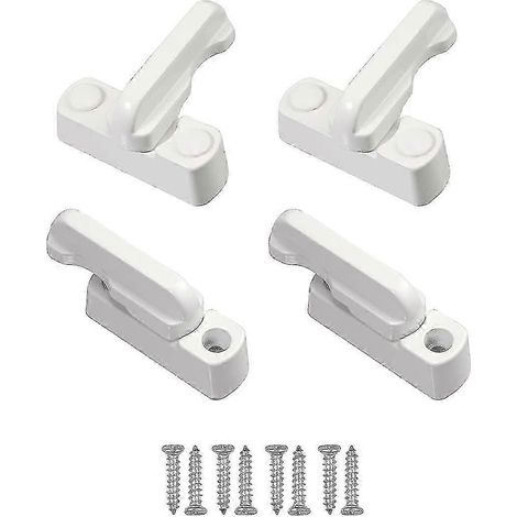 Lot de 4 verrous de sécurité pour fenêtre, limiteurs de rotation avec vis, blancs (1/3)