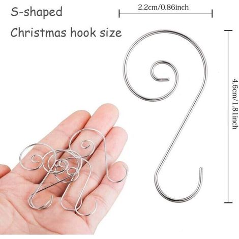 (Argent) Paquet de 100 pièces, pinces à boules de Noël, crochets pour sapin de Noël, crochets en forme de S pour boules de Noël, crochets pour suspendre les boules de Noël. (1/3)
