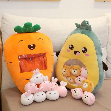 Verspieltes Plüschkissen mit Obst- und Gemüsemotiven, Erdbeere, Banane, Avocado, Karotte, abnehmbar, dekoratives Snackkissen, Geschenk für Teenager-Mädchen (1/5)