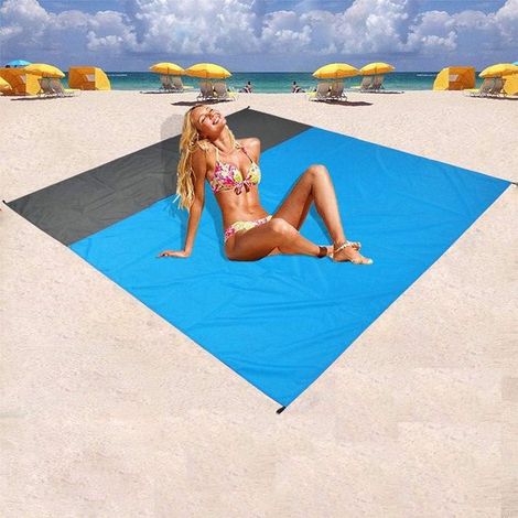 Couverture de plage sans sable - Tapis de pique-nique extérieur - Serviette de plein air - Profitez des activités de plein air - Imperméable et anti-salissures - 200 x 210 cm - Bleu (1/5)