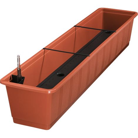 Geli – Balconnière AQUA GREEN 100 cm avec système d'arrosage – Terracotta, plastique, L 100 x l 21 x H 17,5 cm