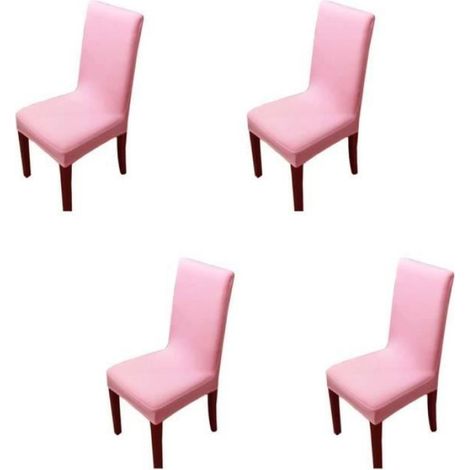 4 Pcs - Housse de Chaise Extensible Couverture de Chaise pour Mariage Décoration Salle à Manger Moderne avec Bande Élastique (Rose) (1/4)