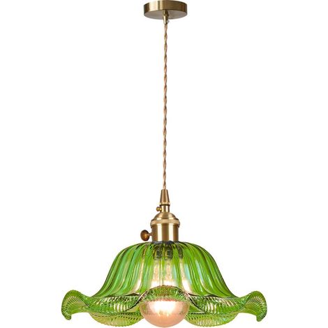 Plafonnier D'Intérieur Vintage Suspension Luminaire En Verre Lustre Rétro Suspension Moderne Vert (1/5)