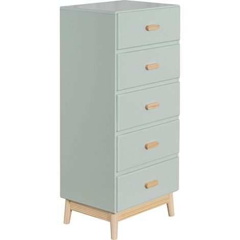 Cassettiera Mobili Rebecca Aloe 115x50x40 MDF Pino Verde Acqua Marrone Scandinavo Da Montare