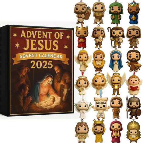 Jesus-Adventskalender 2025 mit 24 2D-Acryl-Ornamenten, Weihnachtskalender, Countdown-Kalender für Kinder, Jungen und Mädchen (1/5)