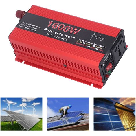 Onduleur à onde sinusoïdale pure 1600 W, 12 V CC vers 220 V CA, onduleur solaire et éolien pour véhicule, alimentation pour onduleur éolien, onduleur solaire extérieur pour véhicule (1/5)