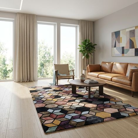 Tapis design PaletteofDreams - Designertapis - 290x190cm, Rectangular - 50% Laine vierge, 50% Soie de bambou - Tufté main - Colorée