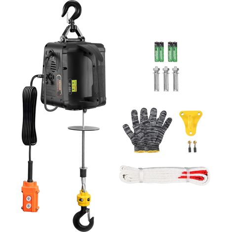 VEVOR Polipasto Electrico 2 en 1 Cabrestante Electrico 498,95 kg Cabrestante de Elevación 1500 W Altura de Elevación 7 m Velocidad de Elevación 4 m/min Control Remoto con Cable para Garaje Remolque
