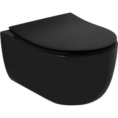 Plieger kansas WC suspendu avec cuvette compacte à chasse profonde 36x49cm comprenant un siège de toilette mince à fermeture souple et un dispositif de levage noir mat. (1/2)