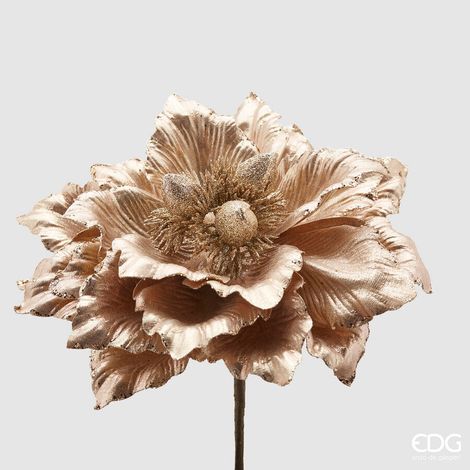 EDG Enzo De Gasperi Magnolia Metallizzata Glitterata Natalizia D 28 Cm Oro