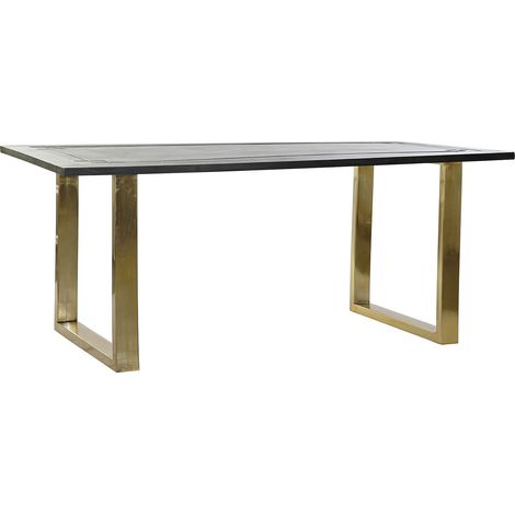 Table à manger Table repas rectangulaire en métal doré et manguier coloris noir - Longueur 180 x Hauteur 75 x Profondeur 89 cm -PEGANE- (1/5)