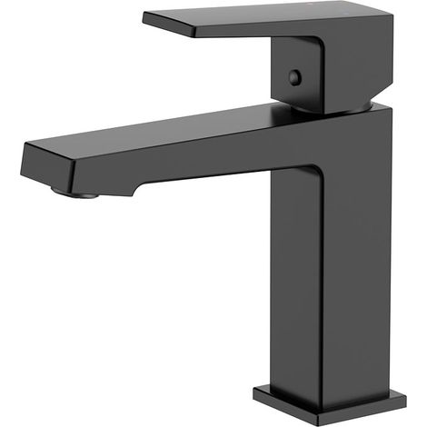 Grifo lavabo monomando Cuomo Negro Latón, con aireador Neoperl, cartucho cerámico, grifería de baño moderna, ahorro de agua, instalación fácil (1/2)
