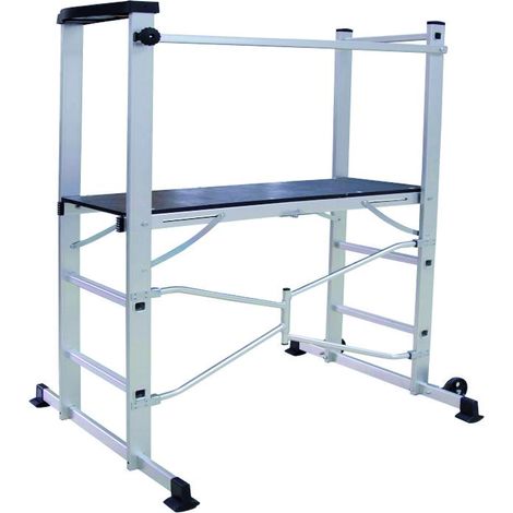 Échafaudage pliable en aluminium – Hauteur de travail 290 cm – Charge maximale 150 kg – Dimensions plateforme 1040 x 416 mm – Barre de protection anti-chute – Tech-It (1/2)