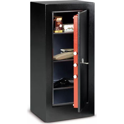 TECHNOSAFE - Armoire à étagères pour rangement des armes de poing à serrure à clé double panneton, 5 pênes, 75 L, 80x36,5x32 cm