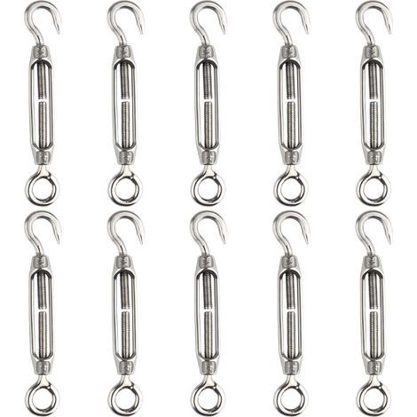 10 Pcs Tendeur De Fil Tendeur M4 En Acier Inoxydable Réglable Crochet De Ridoir Et Oeil Ensemble (1/5)